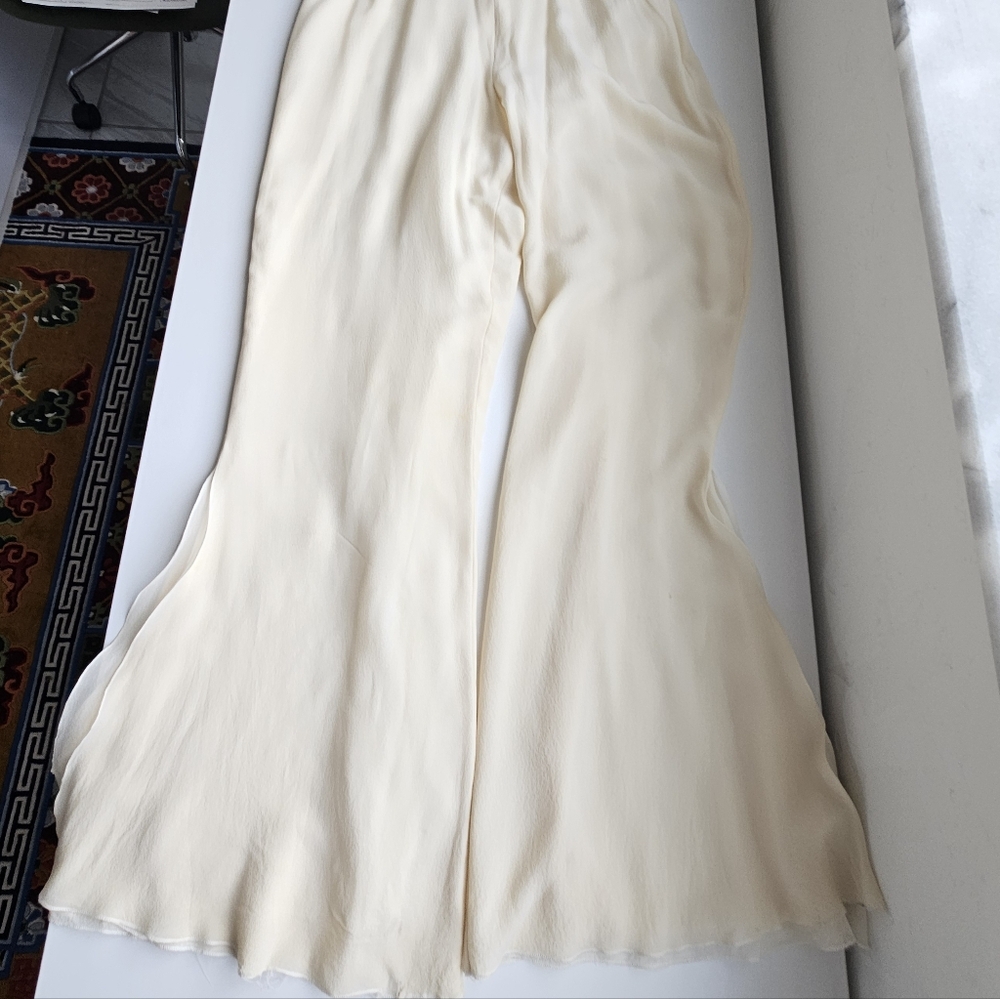 AKRIS Cream Side Slit Layered Silk High Waist Flowey Pants - Picture 11 of 16